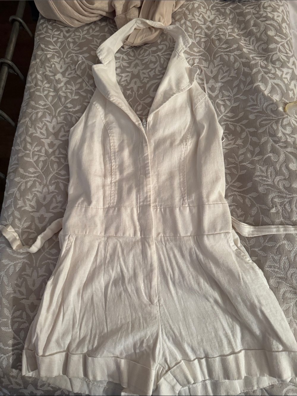 Arden B Cream Halter Tie-Waist Romper